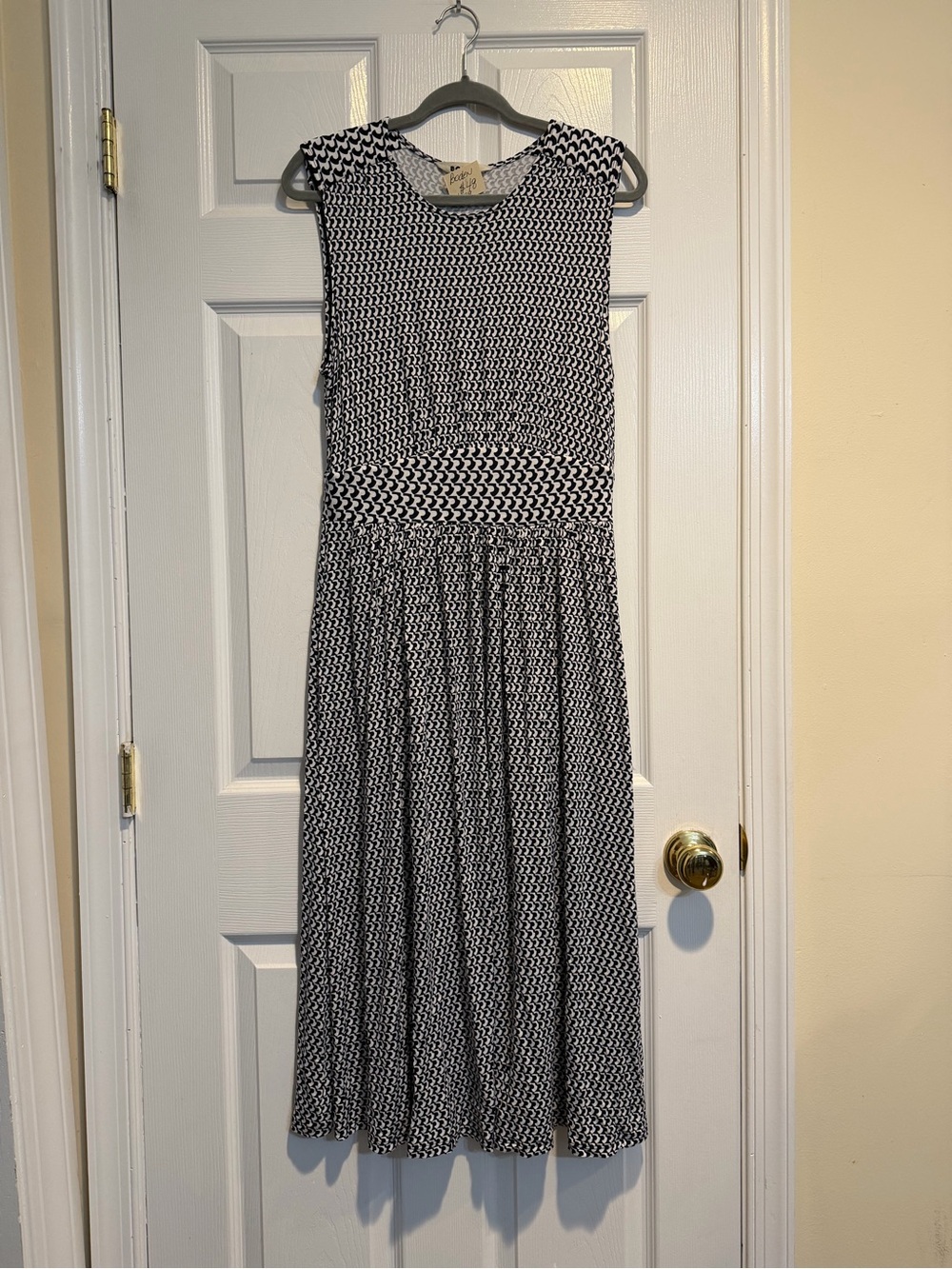 Boden Black & White Sleeveless Patterned Midi Dress